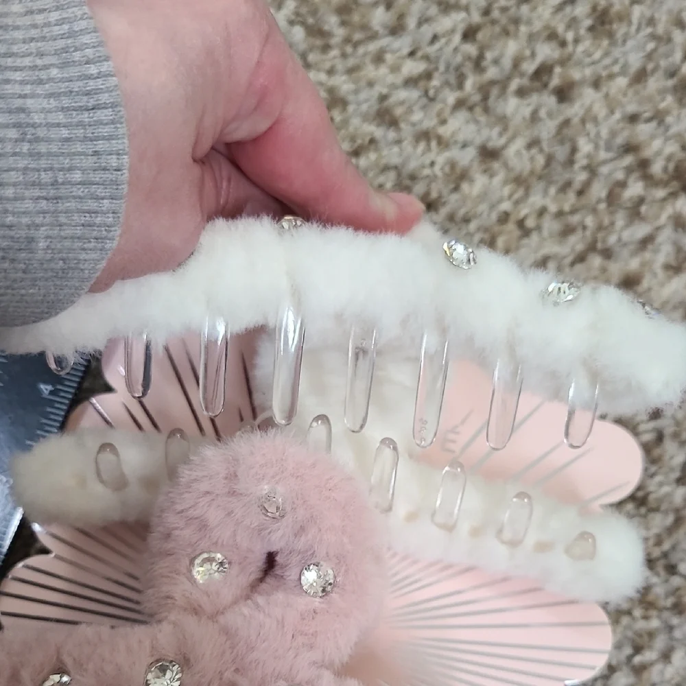 Enchante Faux Fur Hair Clips with Rhinestones